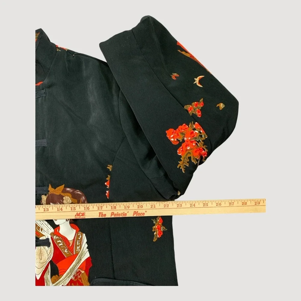 Vintage Black & Red Asian Motif Mandarin Jacket - Picture 4 of 8